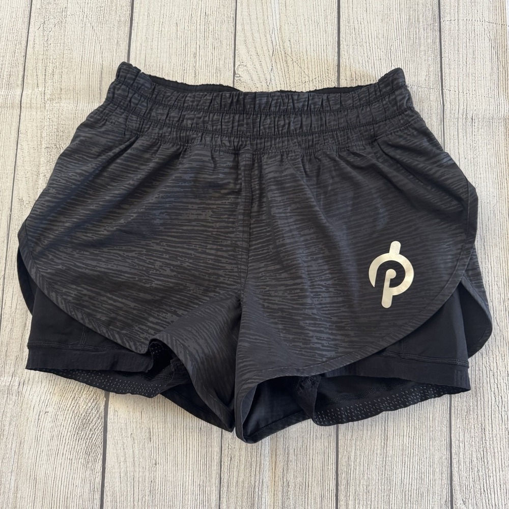 Lululemon Womens Peloton Hi Rise Bootcamp Ready Shorts Stride Emboss Black 8